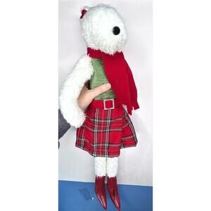 Woof & Poof Christmas Dog Airedale Terrier Plush Plaid Skirt Red Boots 28"